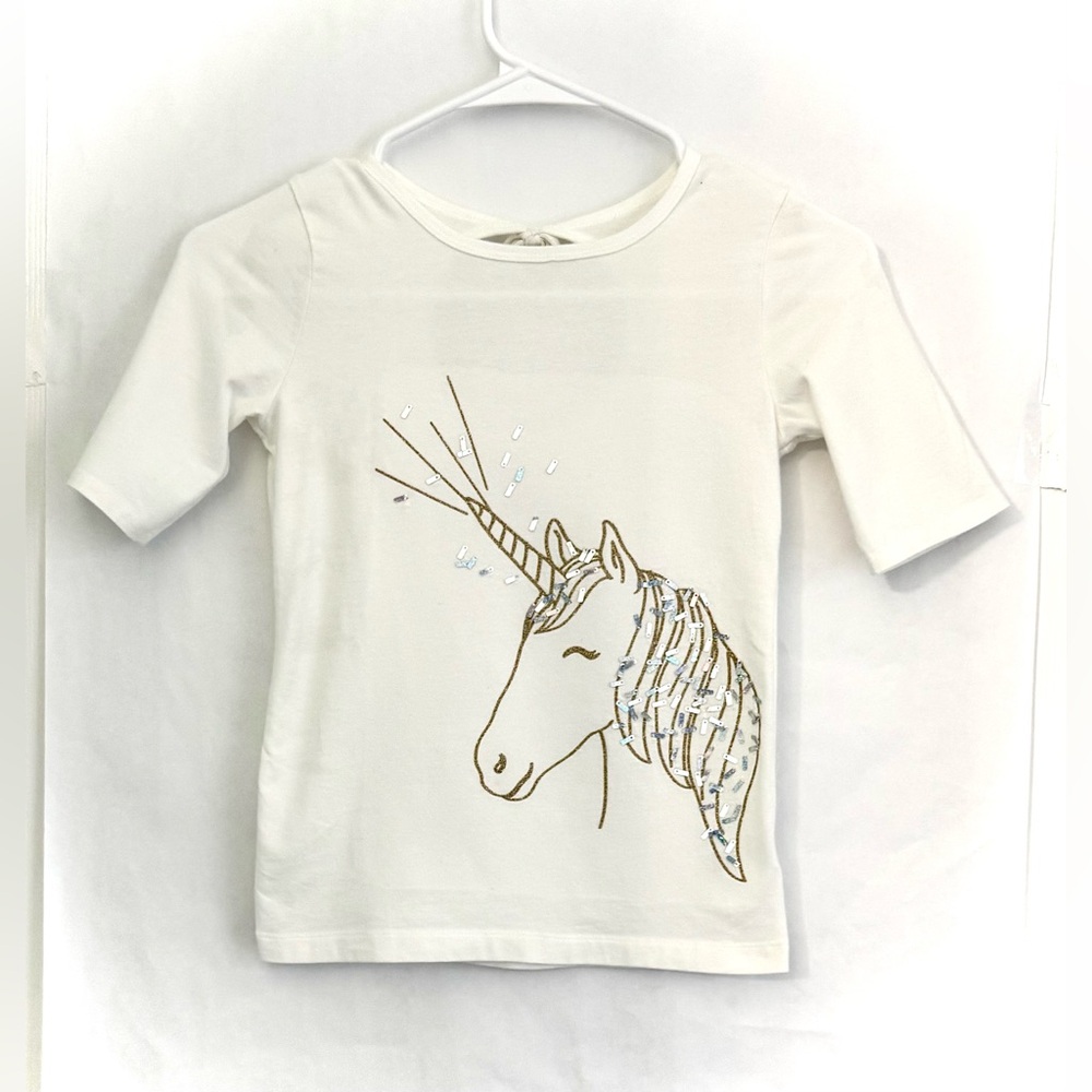 Carter’s Kid Gold Glittery Unicorn Short Sleeve Tee Shirt With Silver Sprinkles
